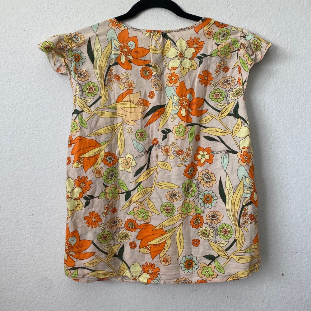 Hester & Orchard Linen Blend Floral Blouse Boho‎ Cottagecore Top Size L Resort - Picture 3 of 10